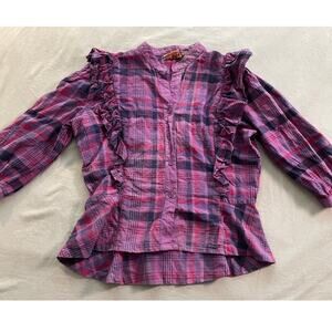 80s "Pinot Noir" Vintage Plaid ruffle blouse